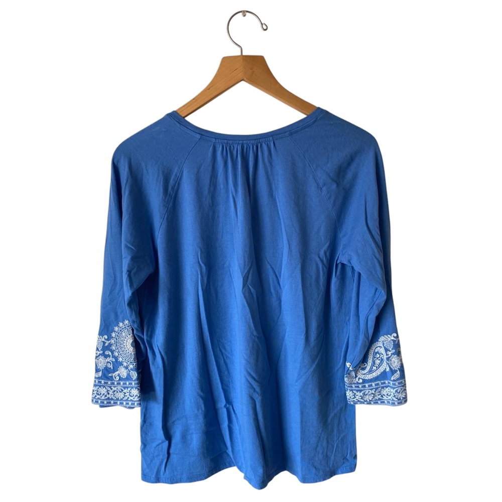 J Jill Blue Paisley Embroidered Cotton Boho Blouse Size M Tall Coastal Cowgirl - Picture 4 of 9
